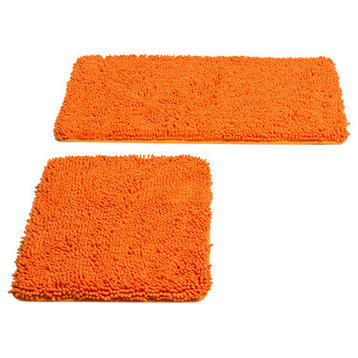 Lavish Home 2 Piece Memory Foam Shag Bath Mat, Orange