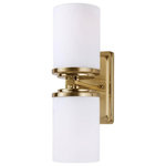 Forte - Forte 2424-02-12 Duo, 2 Light Wall Sconce - The Duo contemporary sconce features two cylindricDuo 2 Light Wall Sco Soft Gold Satin Opal *UL Approved: YES Energy Star Qualified: n/a ADA Certified: n/a  *Number of Lights: 2-*Wattage:75w Medium Base bulb(s) *Bulb Included:No *Bulb Type:Medium Base *Finish Type:Soft Gold