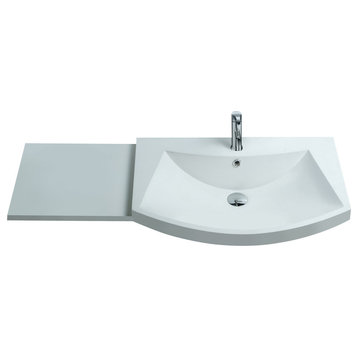 ADM Curved Stone Resin Countertop Sink, White, 43", Glossy White