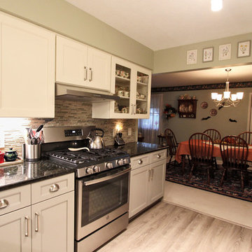 Refaced 2-tone kitchen, Base Cabinets - Harbor Mist; Wall Cabinets - Divinity
