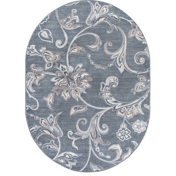 Garland Transitional Floral Dark Gray Oval Area Rug, 5'x7'