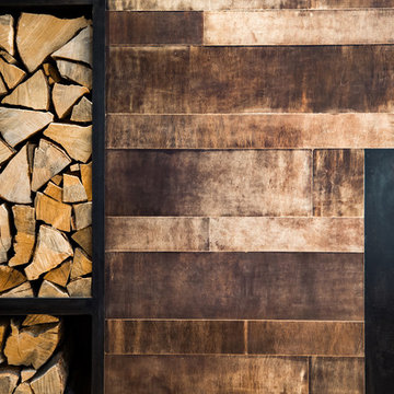 Textured Wall and Rustic Fireplace Surround