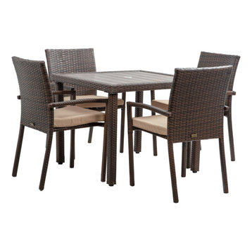 Wicker Patio Dining Table Set, Brown, 5-Pieces