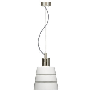Madison White Ac LED Handcrafted Glass Pendent With Satin Nickel Fittings 2700K