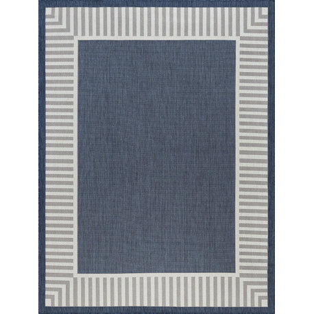 Elgin Transitional Striped Border Navy/Cream Indoor/Outdoor Area Rug, 5'x7'
