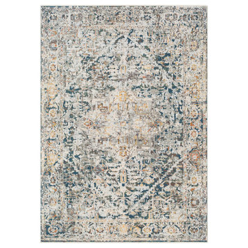 Presidential Updated Traditional Pale Blue, Bright Blue Area Rug, 3'3"x10'