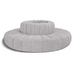 Meridian Furniture - Arc Upholstered Outward Curved Modular Sectional, Grey, 8-Piece: Reverse Corner (8), Boucle Fabric - Give your living room or den the perfect blend of style and versatility with this Arc boucle fabric curved modular Sectional. Part of the Arc modular furniture collection, this Sectional comes upholstered in rich grey boucle fabric and features deep channel tufting that adds a touch of luxury while enhancing comfort and support. A seamless combination of form and function, this chair can be used with other Arc pieces to create a myriad of configurations in your well-curated room.