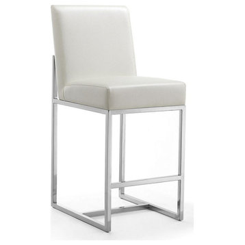 Element 24" Faux Leather Counter Stool, Pearl White/Polished Chrome