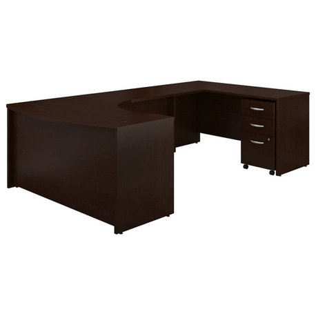 Series C 60W RH Bow Front U Desk with Drawers in Mocha Cherry - Engineered Wood