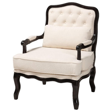 Baxton Studio Dion Cream Fabric and Wenge Brown Finished Wood Accent Chair