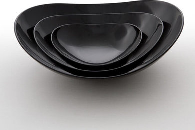 Japanisches Geschirr, Lackware, Dekoschalen Set Oval Bowl, schwarz