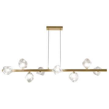 Pearlene Contemporary 8 Light Aged Brass Clear Metal Pendant