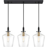 Quoizel - Quoizel June 3 Light Linear Chandelier, Earth Black - The June's minimalist charm is enhanced by simple industrial details. A subtly tapered clear glass shade beautifully showcases the painted brass sockets, which pop against the deep earth black finish. Choose from a variety of configurations and adjust the cable to your desired height.