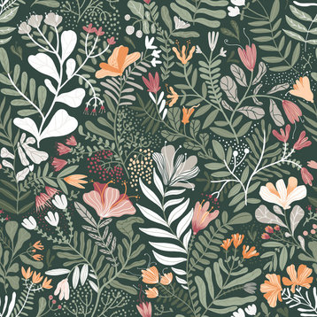 Brittsommar Evergreen Woodland Floral Wallpaper Sample
