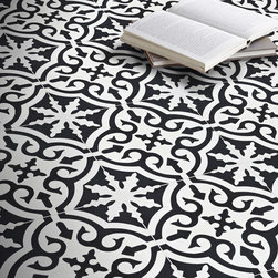 Moroccan Mosaic & Tile House - 8"x8" Argana Handmade Cement Tile,White/Black , Set of 12 - Wall And Floor Tile