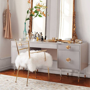 $1349.99_Gray Modern Wood Makeup Vanity Acrylic Clear and Gold Dressing Table