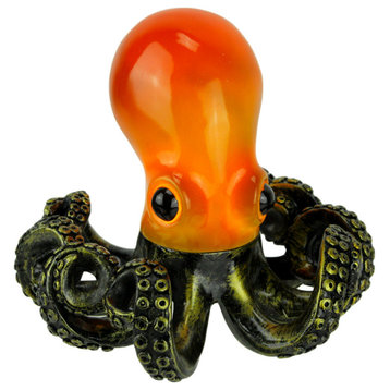 Orange and Antique Bronze Coastal Art Octopus Coiled Tentacles Accent Lamp Smal
