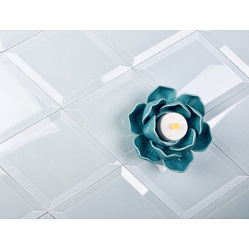 Blue Diamond Glass 6x8 Beveled Diamond Glass Decorative Backsplash Tile