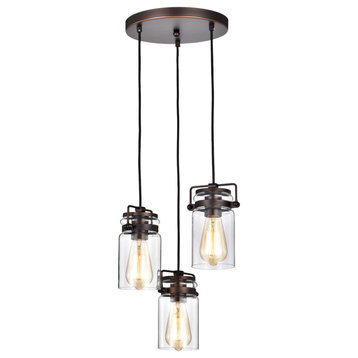 3-Light Oil Rubbed Bronze 13, W Multi Light Pendant With Glass Sconce