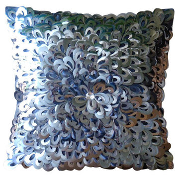Metallic Floral, Silver 18"x18" Silk Pillowcase