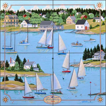 Ceramic Tile Mural Backsplash, Southport Sailing Society by Ed Parker, 12"x12"