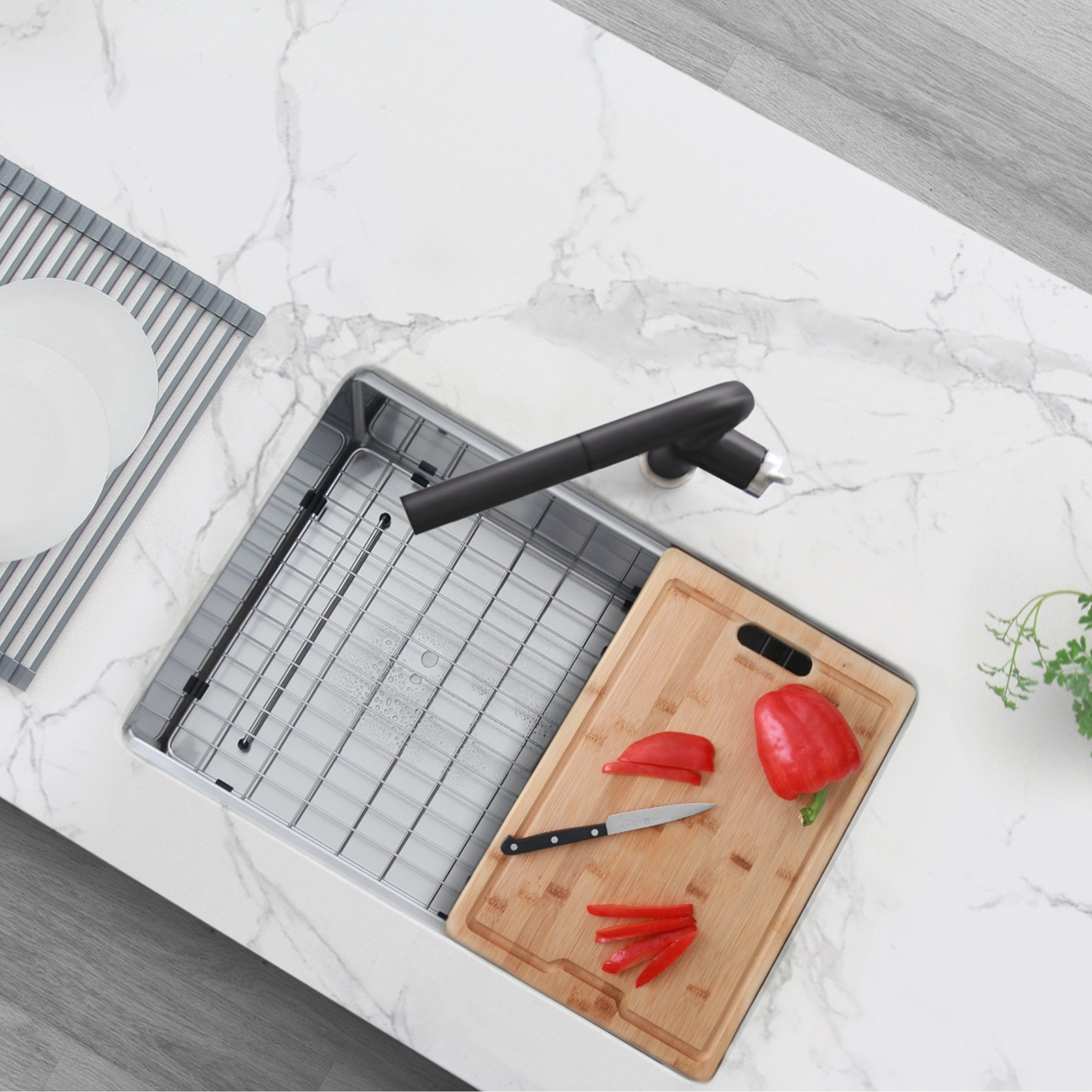 STYLISH 27'' Workstation Single Bowl Undermount 16G Stainless Steel Kitchen Sink