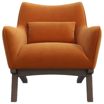 Piedmont Mid Century Modern Furniture Style Orange Velvet Accent Armchair