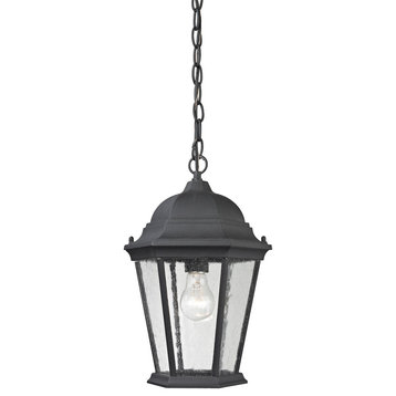 1-Light Seeded Glass Matte Textured Black Hanging Lantern