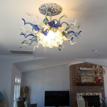 Blown Glass Chandelier - Art Glass Chandelier - Art Glass Lighting -Semi Flush