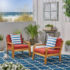Noble House Grenada Outdoor Club Chairs (Set of 2) Teak & Red