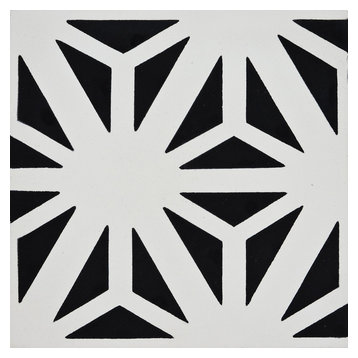8"x8" Azemour Handmade Cement Tile, Black/White, Set of 12