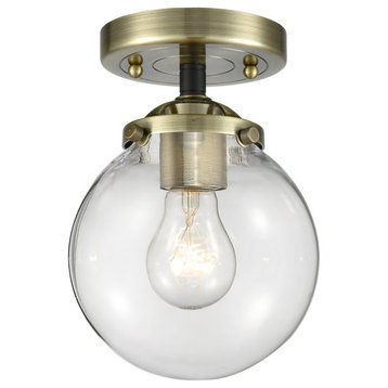 Beacon 1-Light LED Semi-Flush Mount, Black Antique Brass, Glass: Clear