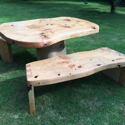 Tree Log Table and Benches - Outdoor Dining Sets