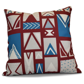 Decorative Holiday Outdoor Pillow Geometric Print, Cranberry, 16"x16"