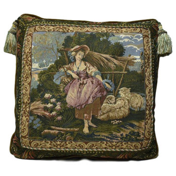 Italian Tapestry Pillow With Tassels, Gold