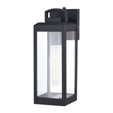Kinzie 1 Light Dusk to Dawn Outdoor Wall Lantern Clear Glass, Textured Black, 5-