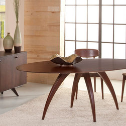 Ella Ellipse Maple Dining Table with Strata Texture Top in Walnut Finish - Products