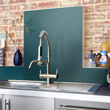 Blue glass splashbacks