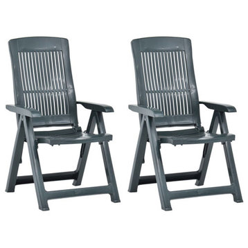 vidaXL Outdoor Recliner Chairs 2 Pcs Reclining Chair with Armrest Plastic Green