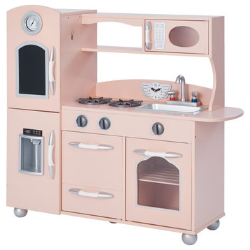 Wooden Play Kitchen Cooking Playset, Pink