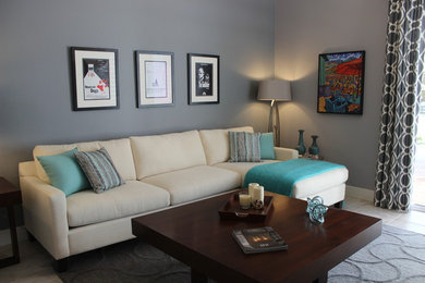 Inspiration for a modern open concept living room remodel in San Diego with gray walls