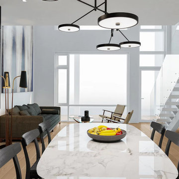 Kitchen area at Austurhöfn apartments, complete with custom cabinetry and applia