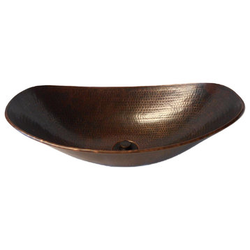 18" Oval Copper Vessel Sleigh Bath Sink in Brushed Sedona with Lift Drain