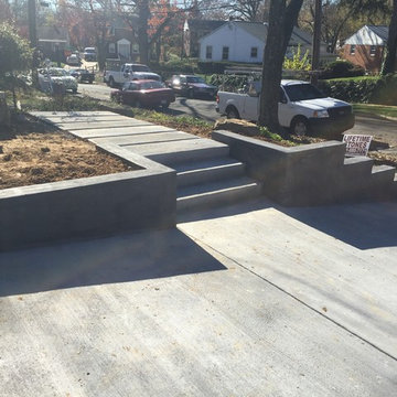 Stained Concrete Driveway in Kensington MD with Retaining Wall and Walkway