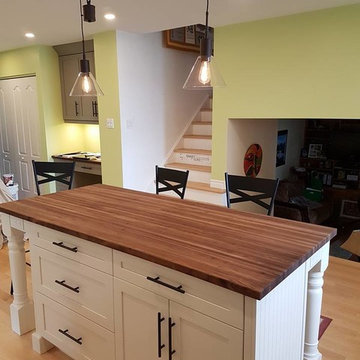 Charming bright white kitchen with adjoining bathroom