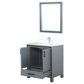 30" Dark Gray Single Vanity, White Sink and 28" Mirror With Faucet