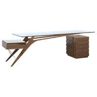 Midcentury Modern 1949 Protractor Wood and Glass Desk, Walnut