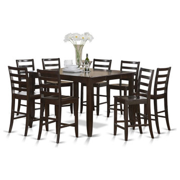 9-Piece Counter Set, Square Table and 8 Counter Chairs, Cappuccino