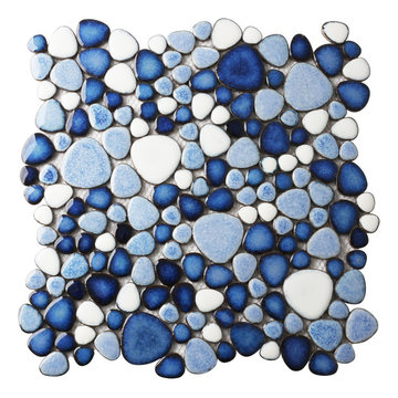 Parrotile Bluebird Multiple Sizes Cobalt Blue Brown Ceramic Mosaics Pebble PT89