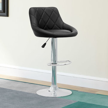 Adjustable Diamond Back Barstool, Black Leatherette, Set of 2